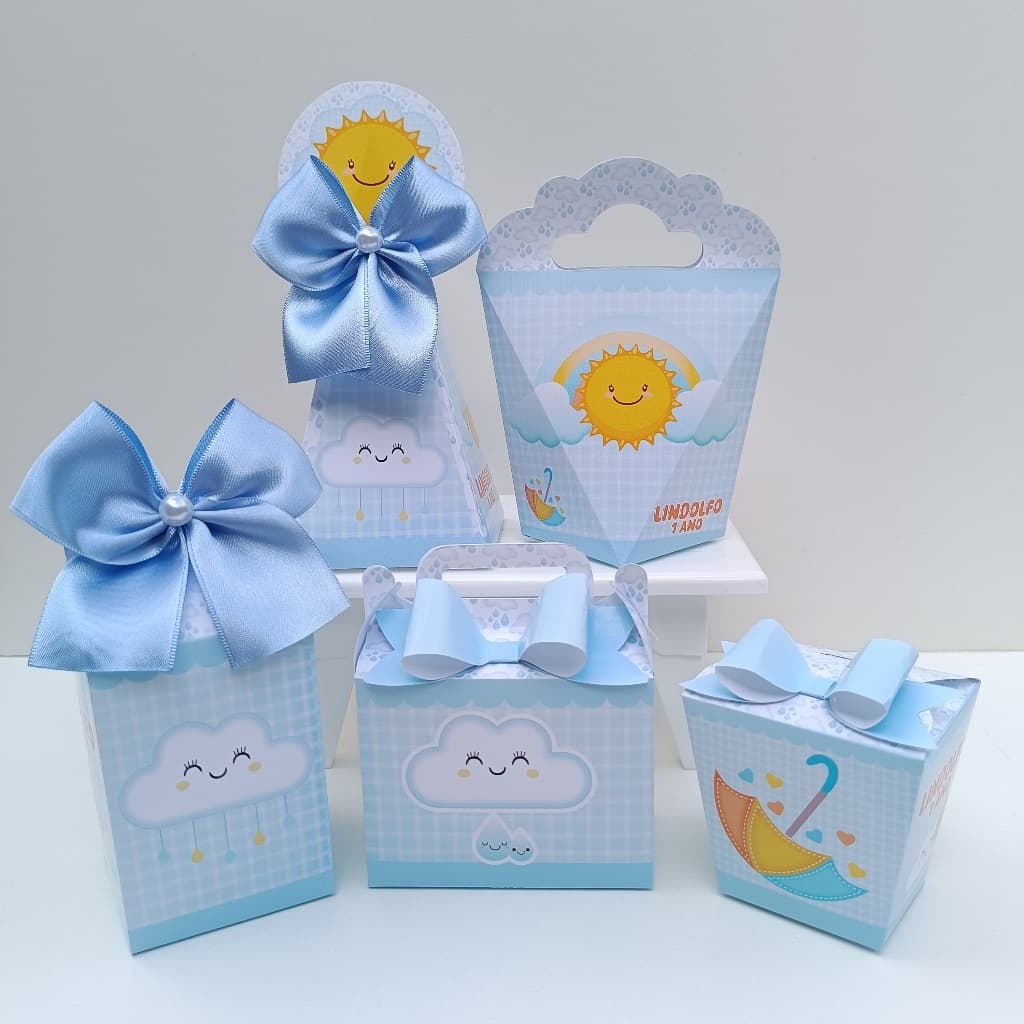 Kit Festa Chuva de Amor Menino l Personalizados l Lembrancinha para Festa l kit Caixas