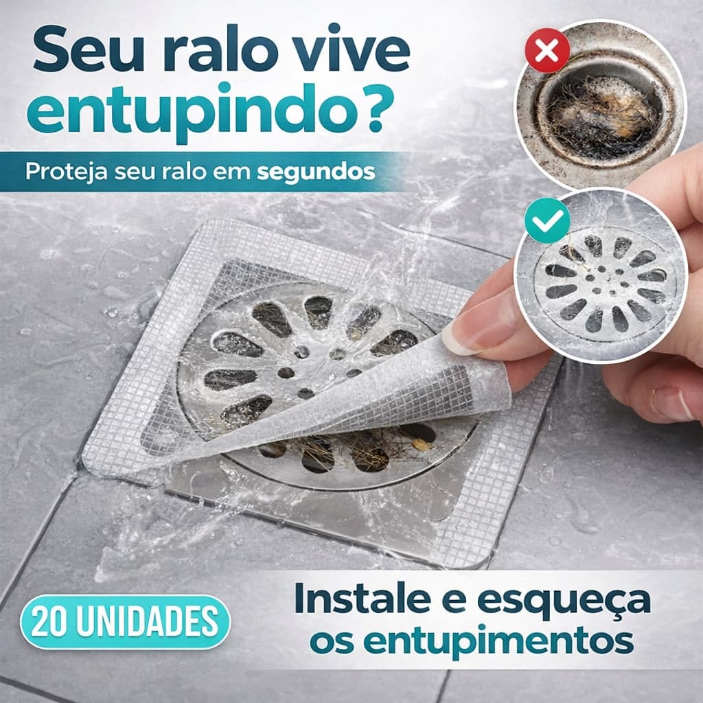 Tela Protetora para Ralo Adesiva 20 Unidades Anti Entupimento Cabelo Insetos Banheiro Cozinha