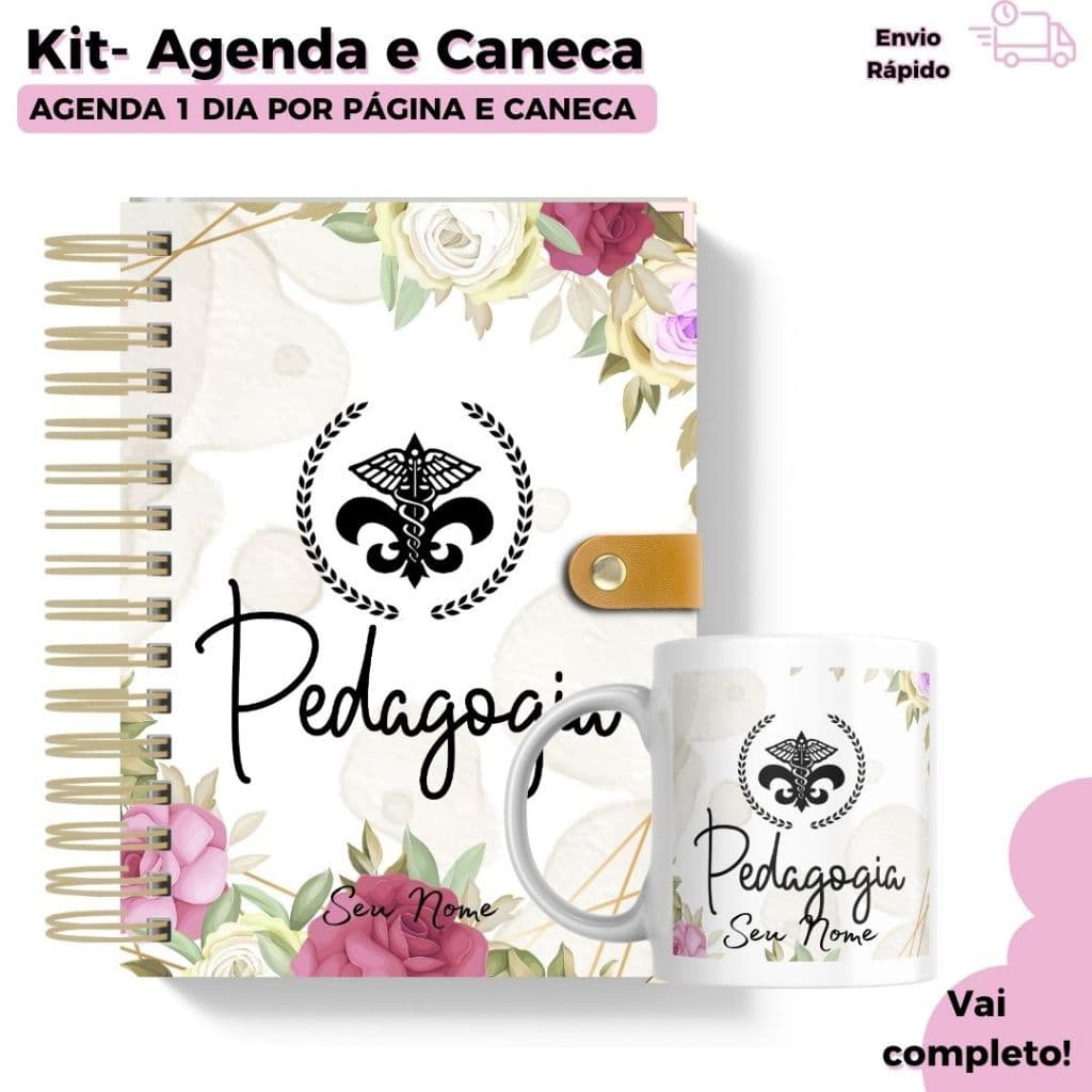 Kit Agenda Personalizada Profissão + Caneca | Agenda Permanente 1 Dia por Página | Com Nome