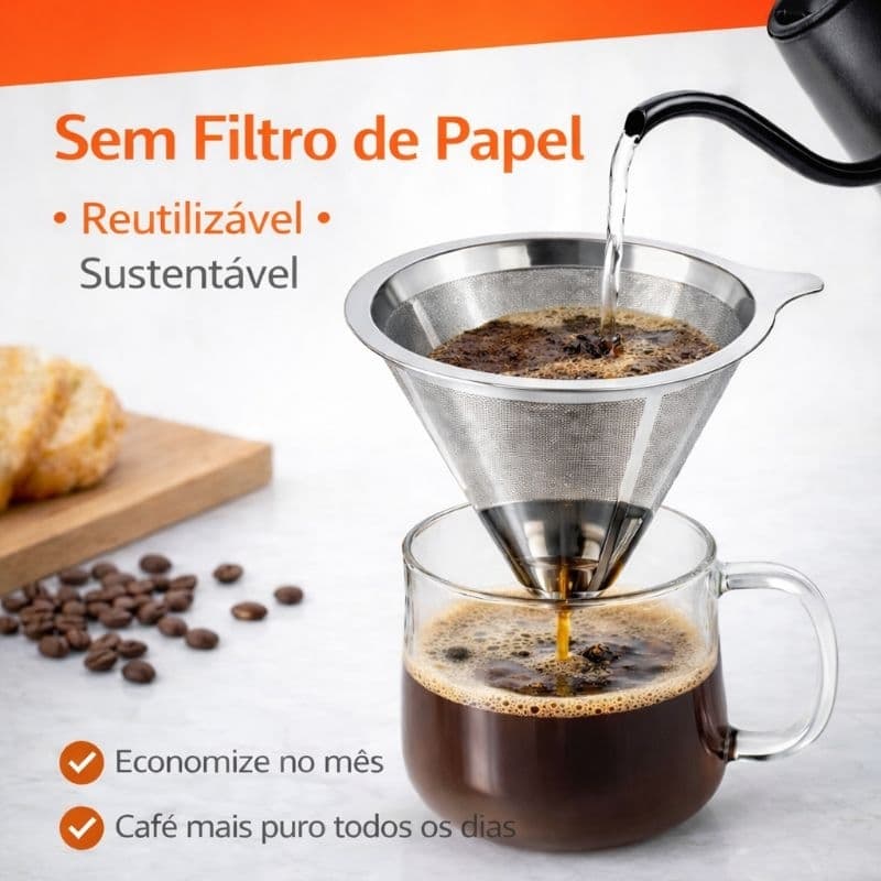 Coador de Café Inox 103 Permanente Reutilizável | Filtro Café Aço Inoxidável Sem Papel Sustentável