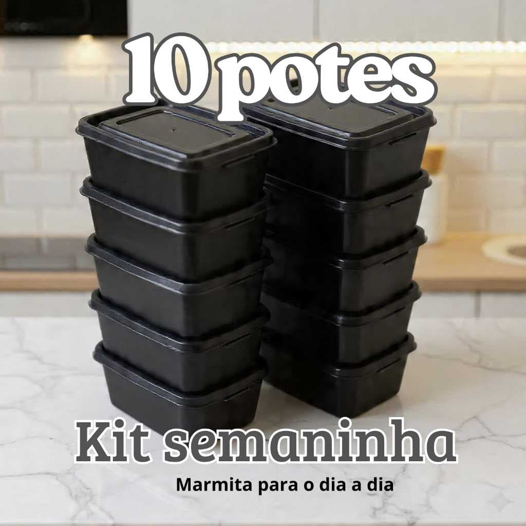 Kit 10 Potes de plástico retangular --> jogo de marmitas fitness --> armazenar alimentos