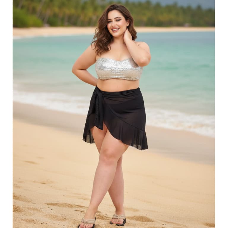 Saída de Praia Plus Size Pareô Mini Saia Babado Moda Praia Feminina Sobre Biquíni 46 48 50