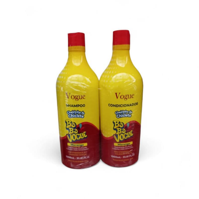 Shampoo e Condicionador  BaBa Vogue Morango 1L Cheirinho de Chiclete Hidratação Profunda Brilho e Maciez Profissional