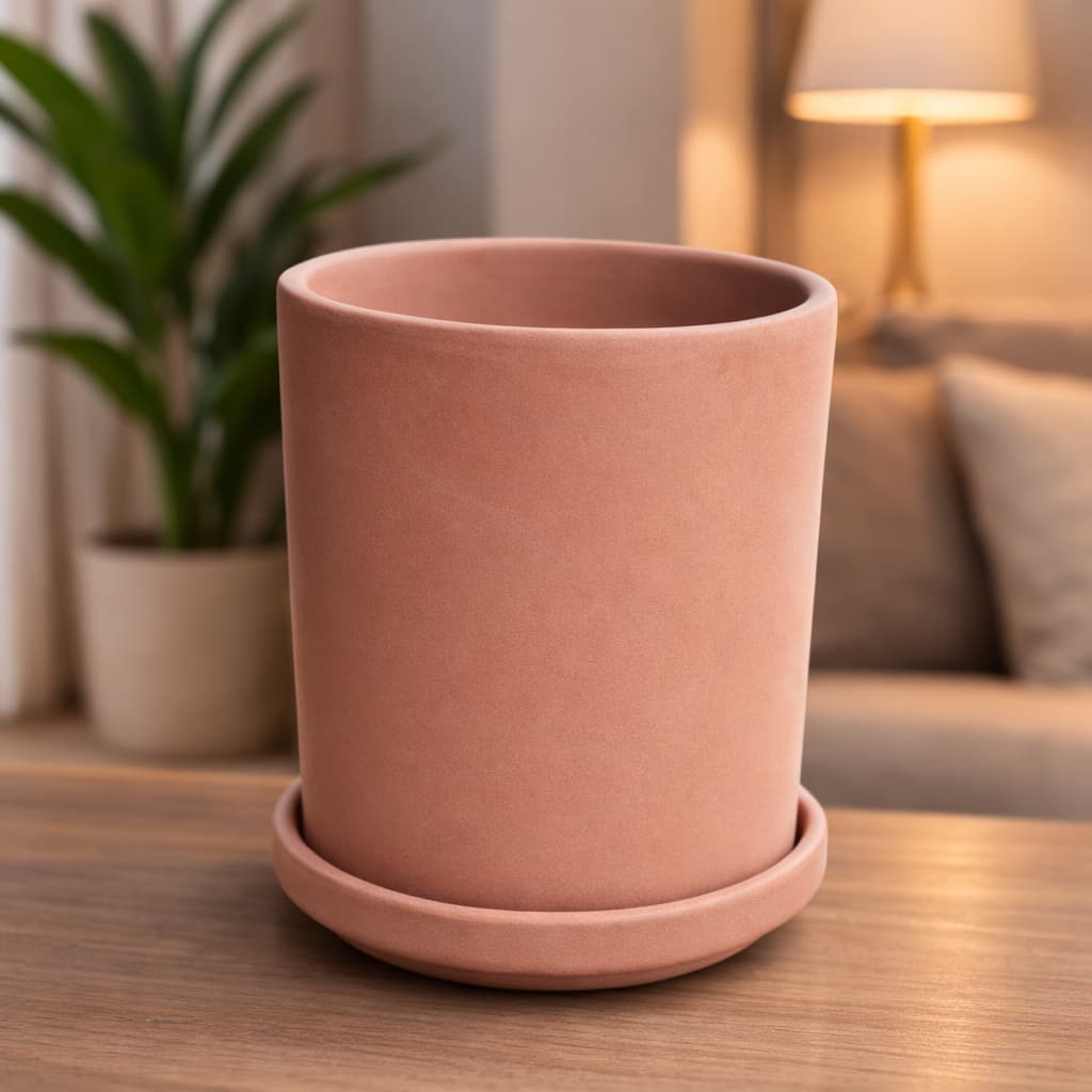 vaso de barro cerâmico cilindro alto n°2 terra´cota prato cerâmica n°10   kit vaso + prato