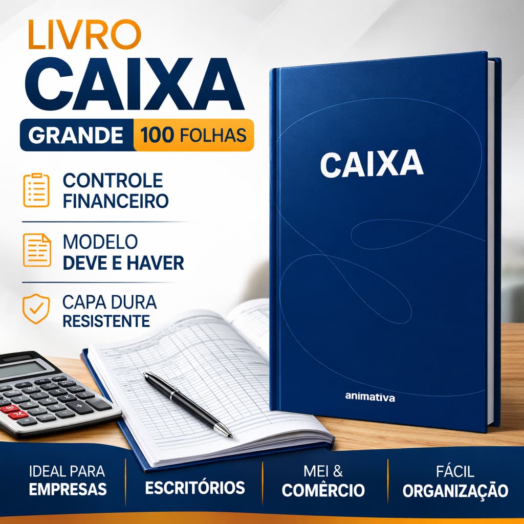 Livro Caixa Grande 100 Fl Capa Dura Azul Registro Caixa Financeiro Contábil Deve Haver MEI Comercio