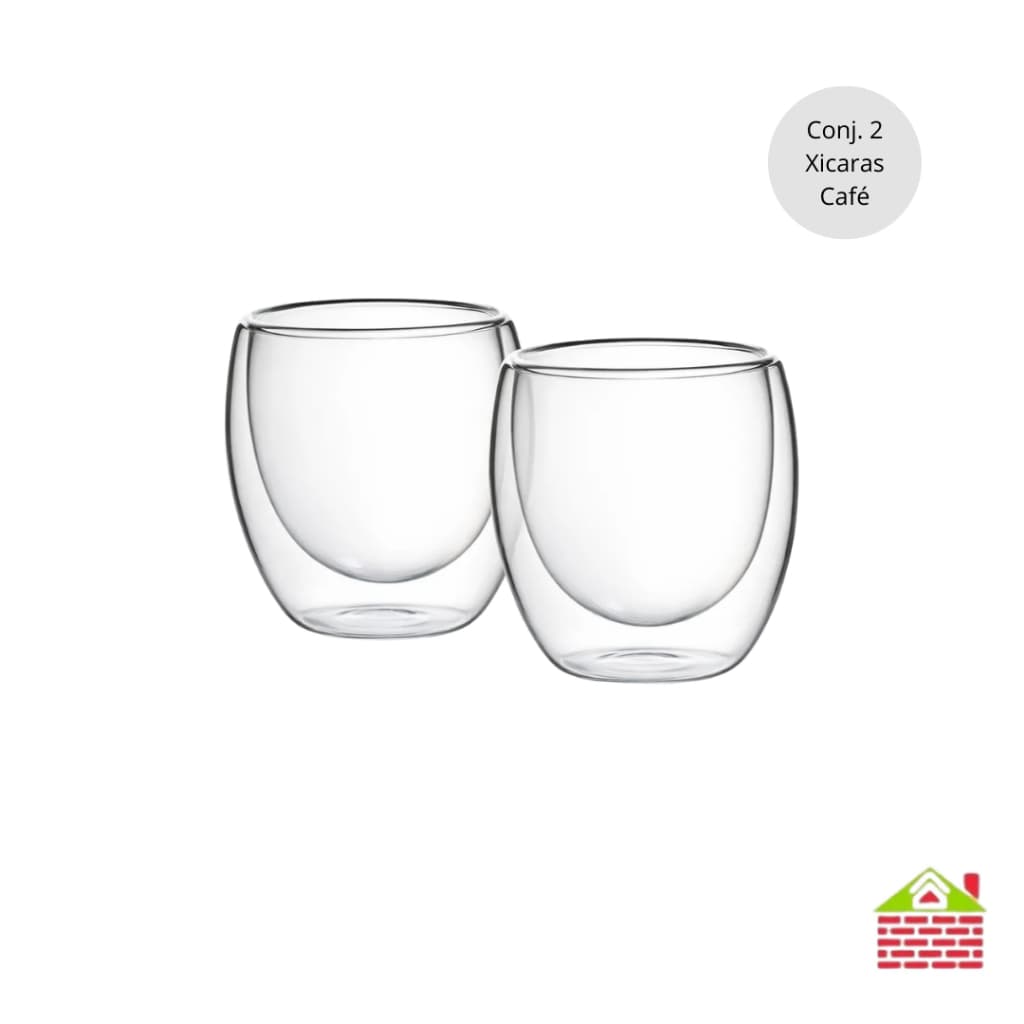 Kit 2 Xicaras Café Vidro Duplo Borossilicato 90ml