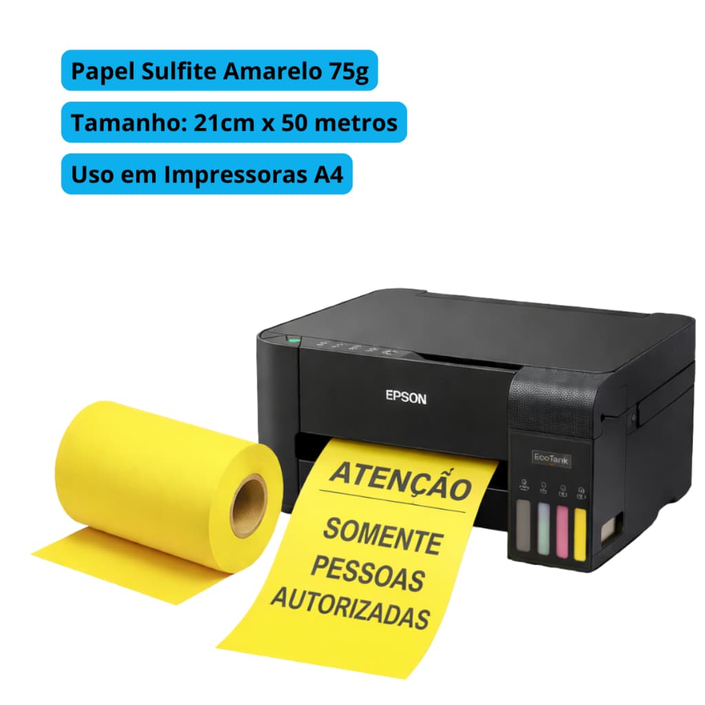Bobina Papel Sulfite Amarelo 210MMX50M 75G Para Impressoras A4