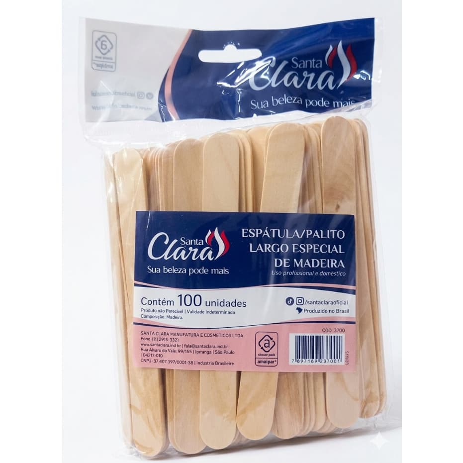 ESPÁTULA/PALITO LARGO ESPECIAL DE MADEIRA COM 100UNI- SANTA CLARA P/DEPILAÇÃO