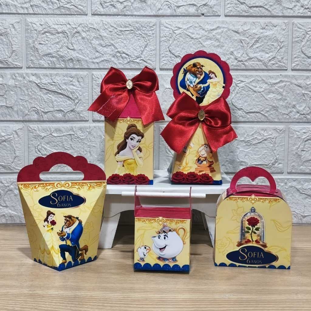 Kit Personalizados caixinhas A BELA E A FERA aniversário-Festa PEGUE E MONTE