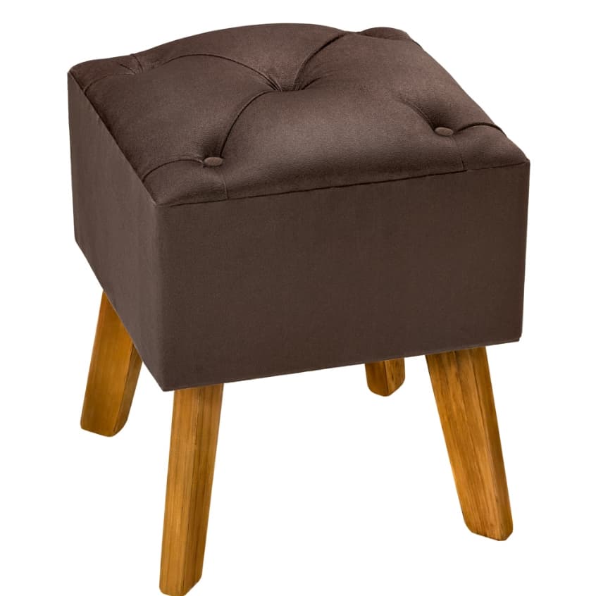 Puff Quadrado Pé Madeira Veludo Premium Envio Rápido