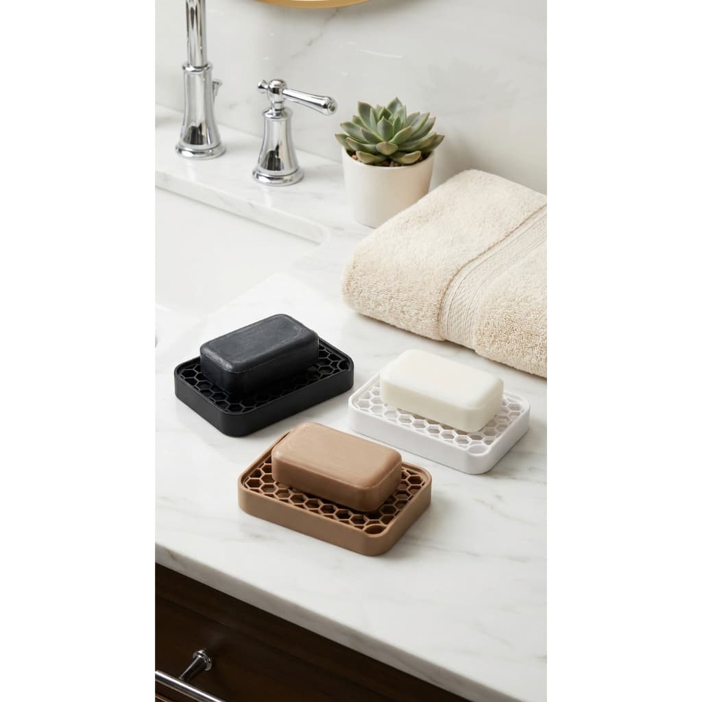 Porta Sabonete Moderno para Banheiro | Saboneteira Elegante | Organizador de Pia | Branco, Preto e Cappuccino