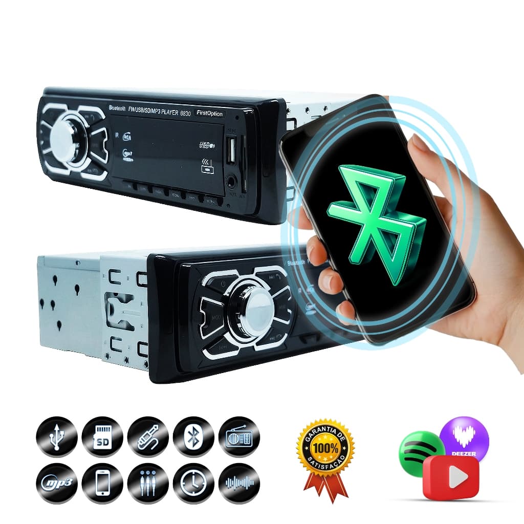 Rádio MP3 Automotivo Bluetooth USB SD FM Player Universal Para Todos Veículos