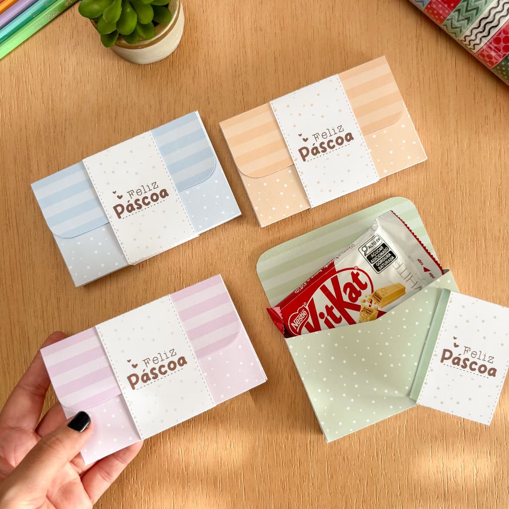 Porta Chocolate Páscoa | Envelope Porta Kit Kat | Lembrancinha de Páscoa | Porta Barra de Chocolate | Embalagem Presente