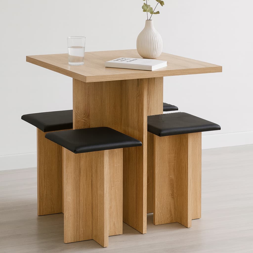 Conjunto Mesa Jantar Cozinha  Pequena Compacta E Bancos 4 Lugares