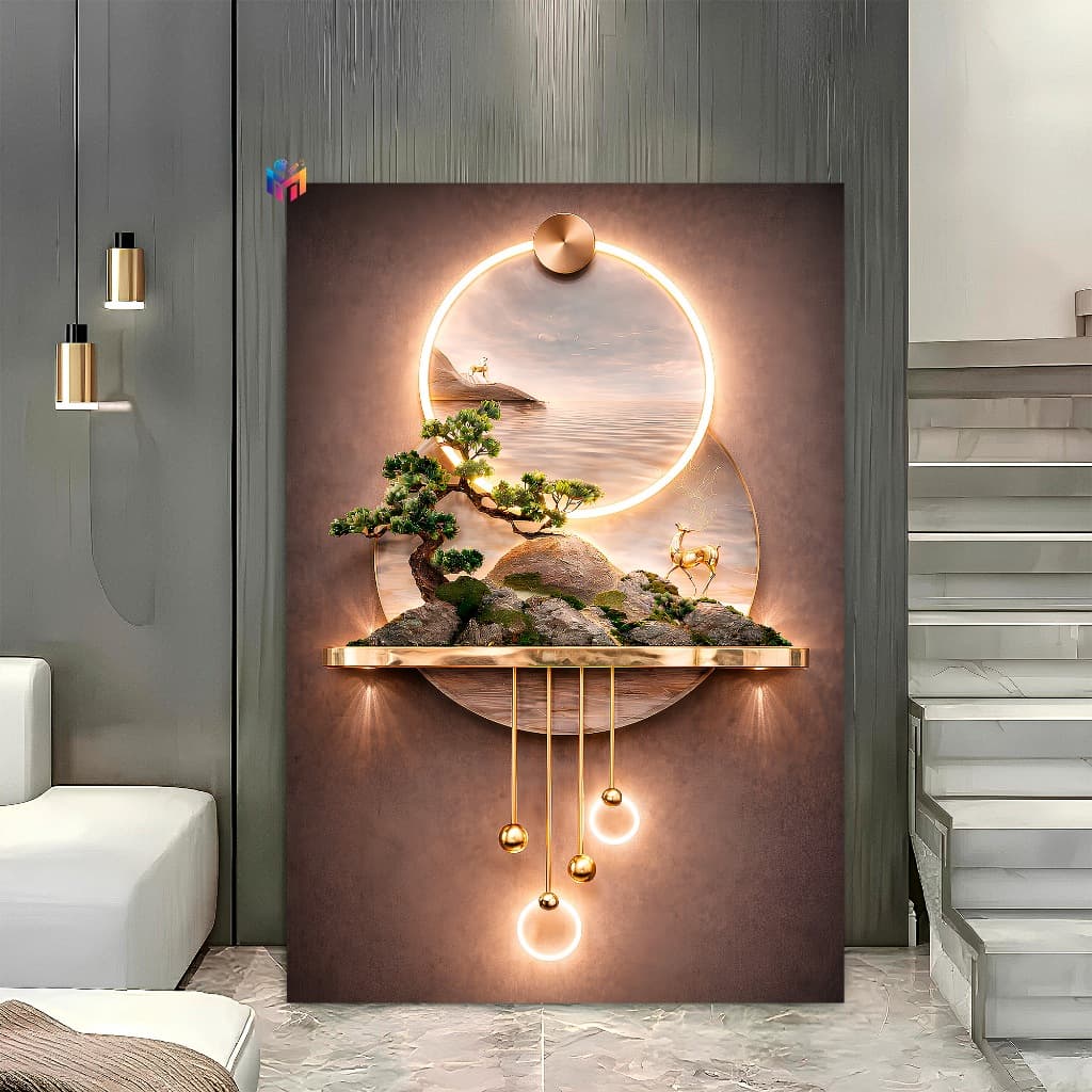 Quadro Abstrato Ilha Nórtico Dourado Gold Casa Sala Quarto Luxo