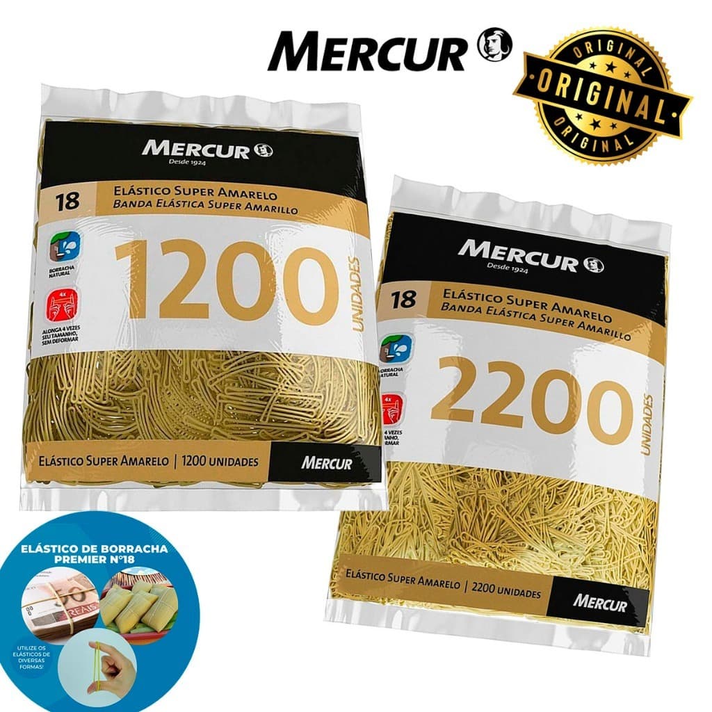 Elástico Dinheiro Liguinha Super Amarelo 18 Mercur 1200 e 2200 Unidades