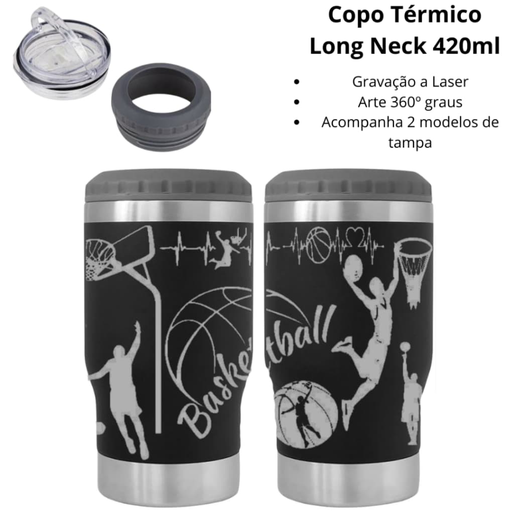 COPO TÉRMICO LONG NECK 6EM1 com arte 360ºgraus gravado a laser tema Basquete Estilo NBA Basketball Jogador de Basquete