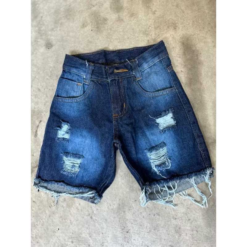 Bermuda Jeans Infantil Escura Rasgada Shorts Para Menino Juvenil Envio no Mesmo Dia
