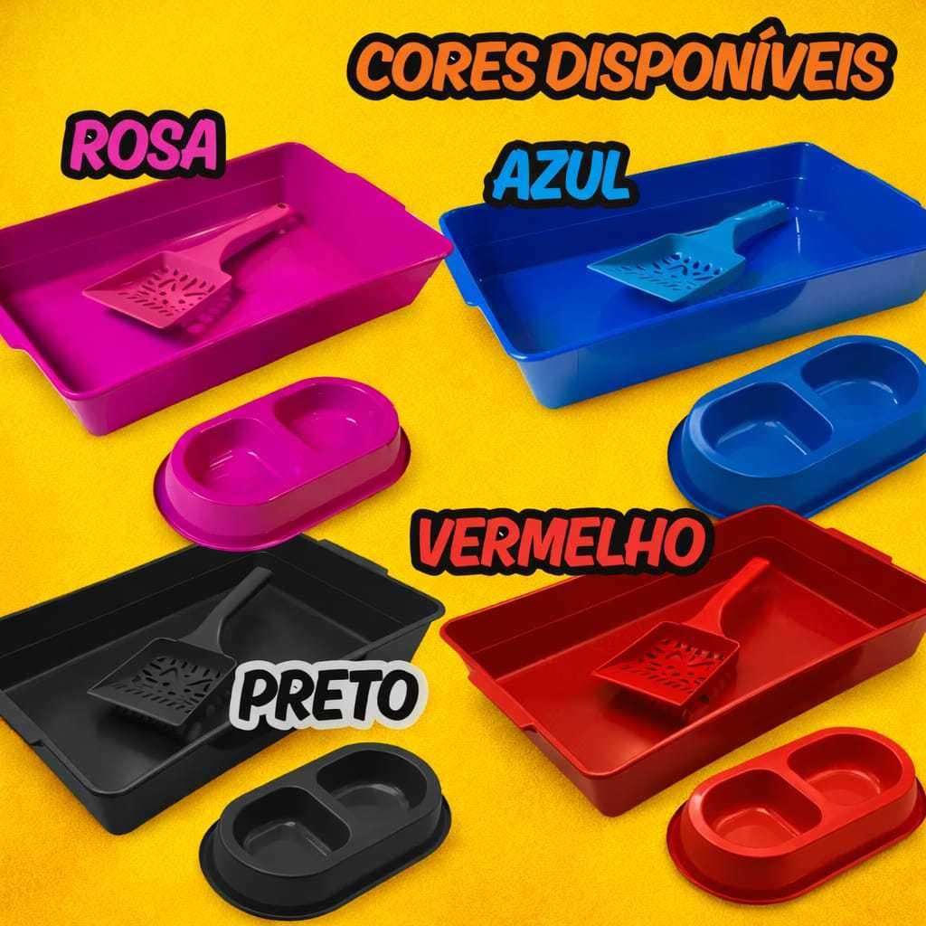 kit caixa de areia para gatos bandeja+ comedouro + pá higiênica ENVIO RÁPIDO