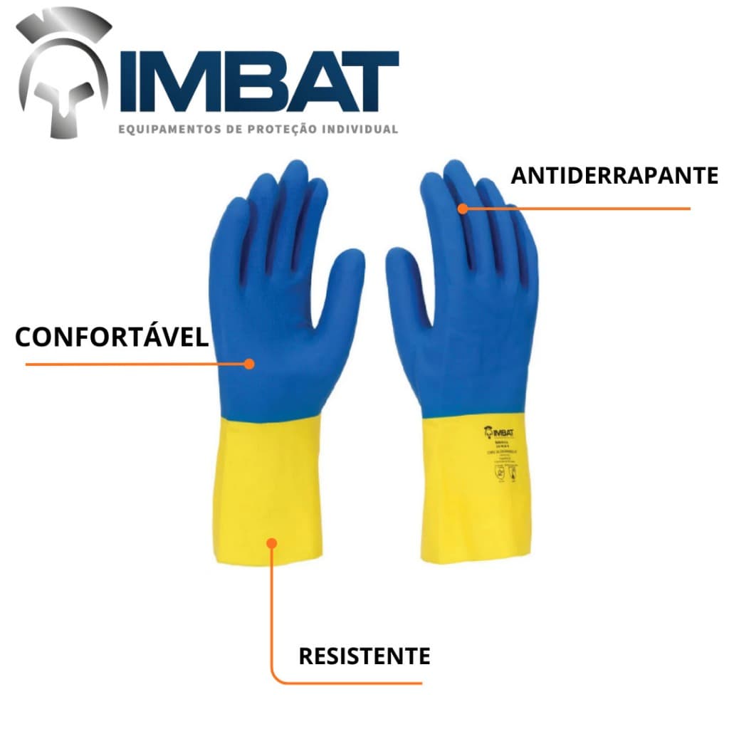 Luva Imbat Neoprene Amarela/Azul  Tam M (8)– Multiuso,  Resistente a Produtos Químicos