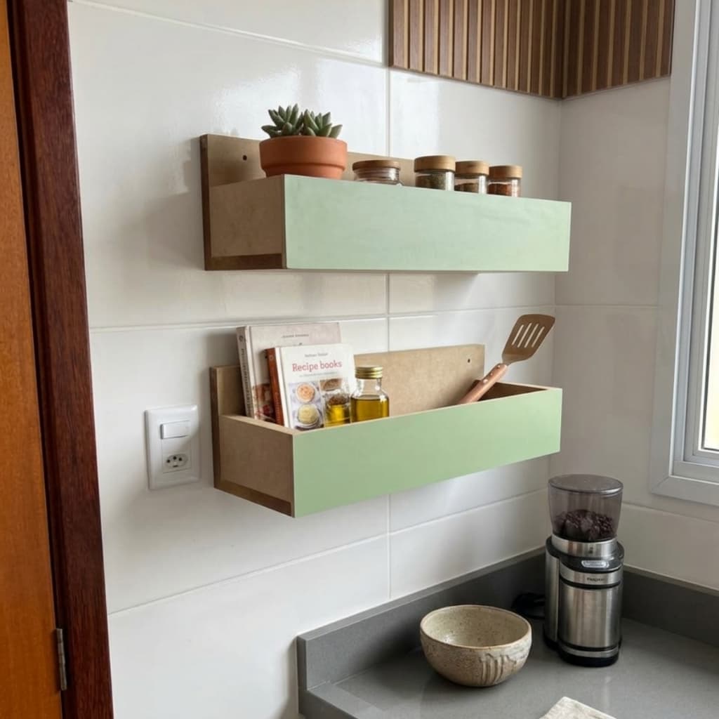 KIt Até 4 Prateleiras Mdf Crú Premium Porta Temperos Talheres Livros Cozinha Sala Quarto Escritório