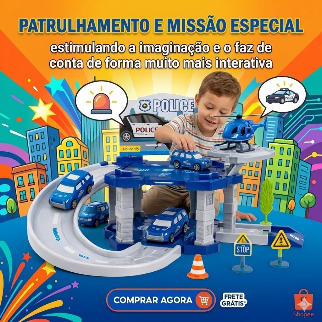 Brinquedo Estação Policial Infantil Com Carrinho e Acessórios de Polícia Educativo