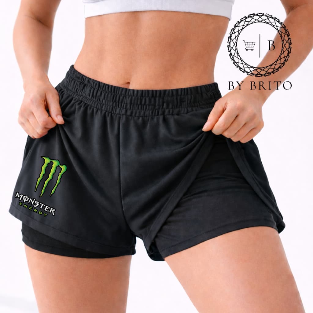 Shorts Feminino Compressão 2 Em1 MONSTER 01 Ideal Para Treinos Corridas CrossFit Short Casual Basico