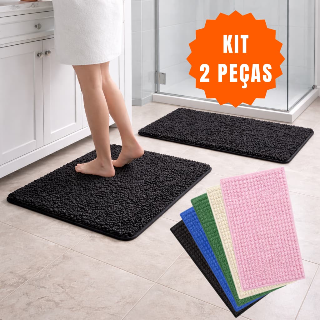Kit 2 Tapetes Luxo Banheiro Macarrão Microfibra Antiderrapante Bolinha