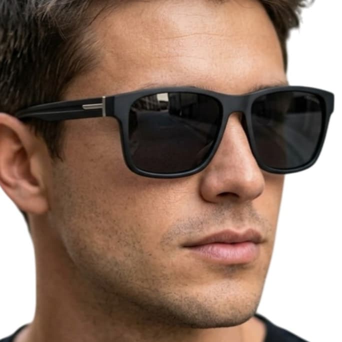 Óculos de Sol Quadrado Masculino Feminino Preto Fosco Lente Escura UV400 Estilo Moderno MD-53