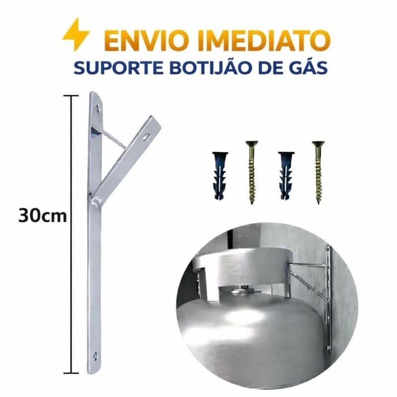 KIT 2 SUPORTE BOTIJÃO DE GÁS PAREDE C/ 2 PARAFUSOS E BUCHAS REFORÇADO
