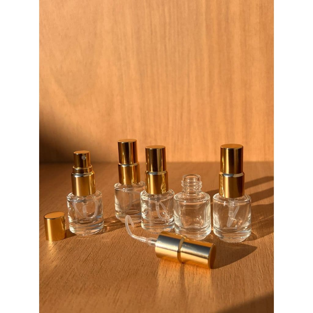 10 Frascos Mini de Vidro 4ml Válvula Luxo Ouro Branco Nevoa Fina