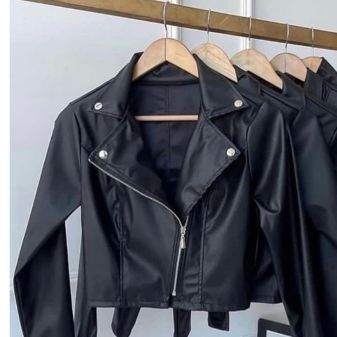Jaqueta De Couro Feminina Com Zíper Inverno Elegante