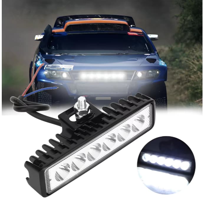 Luz LED Auxiliar 18W 6 LEDs 6000K DRL Farol Off Road Caminhão Carro Moto SUV Jeep 12V 24V Universal