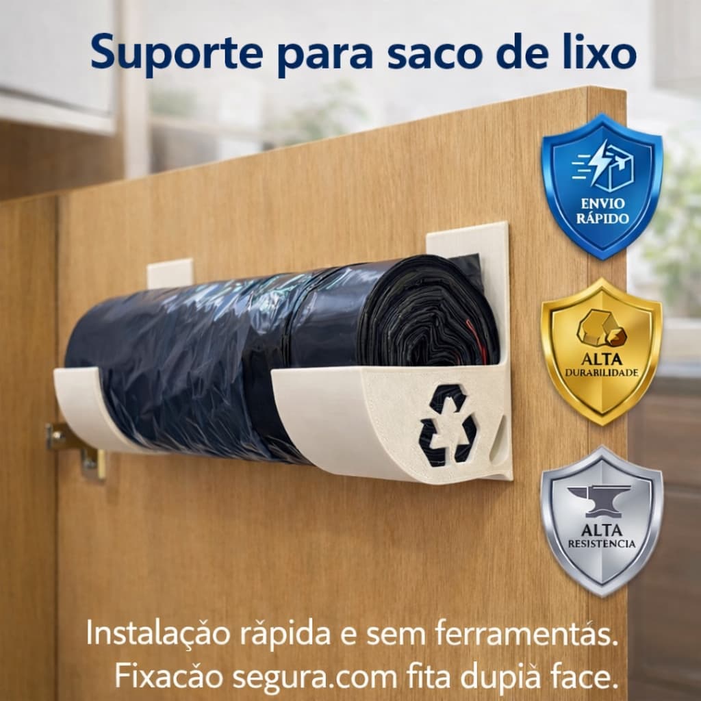 Suporte Rolo de Sacos Plásticos para Armário – Organização de Cozinha