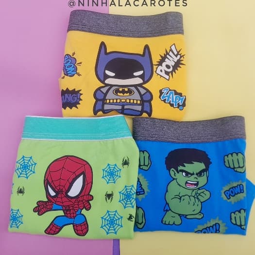 Kit 3 Cuecas Boxer infantil menino personagens algodão qualidade premium