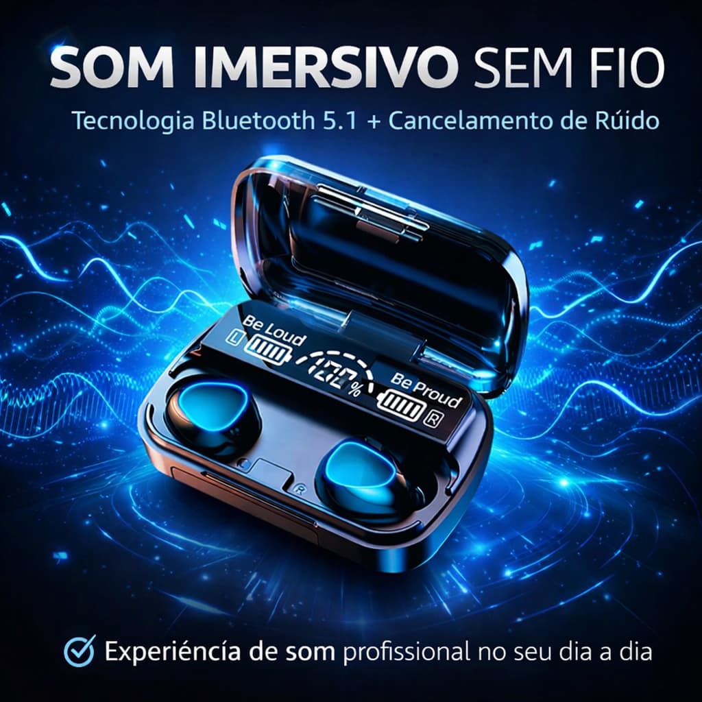 Fone Bluetooth M10 Sem Fio TWS Gamer Display Digital Powerbank 2000mAh Cancelamento Ruído