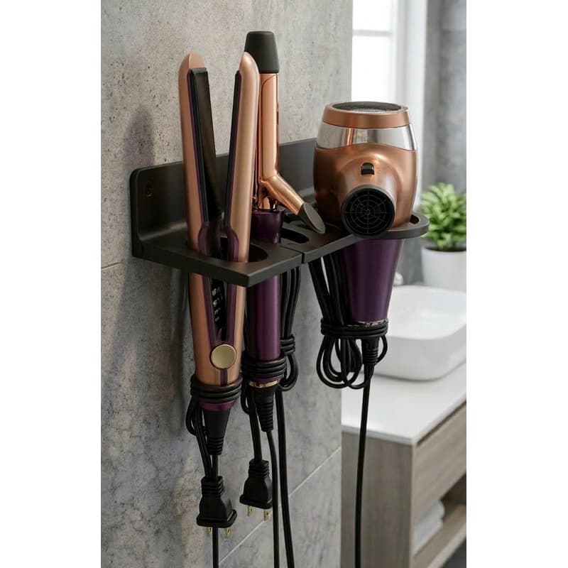 Suporte 3 em 1 Porta Secador Babyliss e Chapinha Organizador Banheiro Suporte De Parede