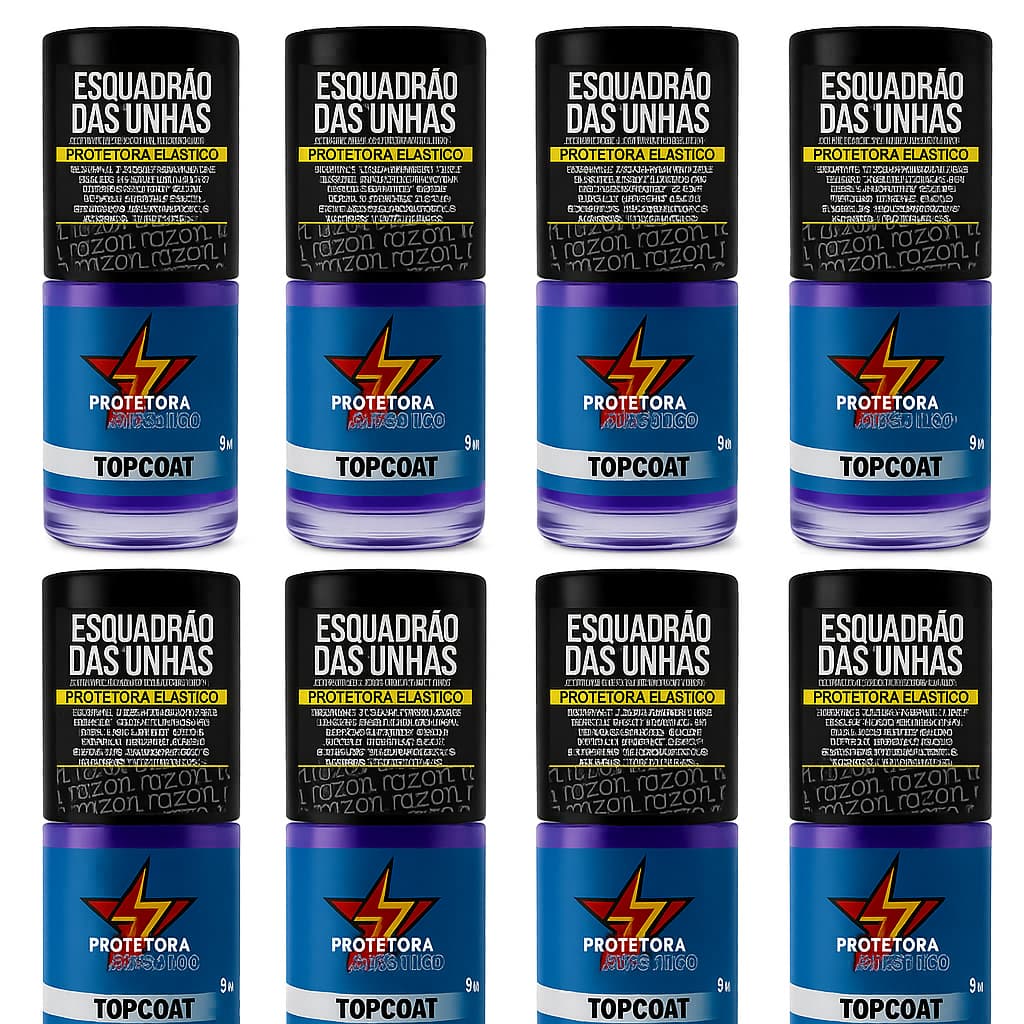 Kit 6 Top Coat Protetora Elastico Transparência Brilho e Intensificação da Cor Esquadrão das Unhas