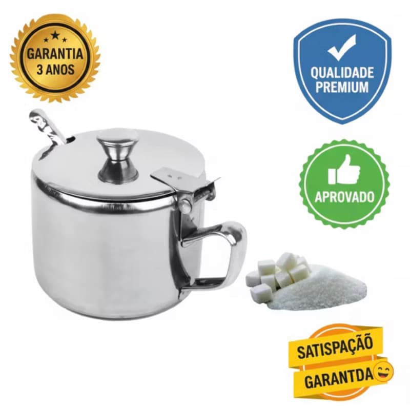 Açucareiro Mesa Posta Inox Premium Porta Açucar Moderno Utensílio de Cozinha Elegante