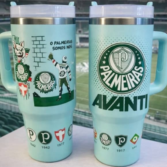 Garrafa Térmica de Água 1.200ml com Tampa e Canudo - Palmeiras Avanti ⚽️💚