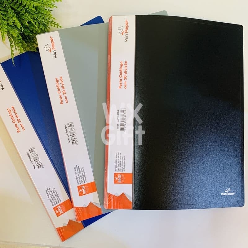 Pasta Catálogo A4 com 20 ou 40 Envelopes de Plástico - Win Paper / WX Gift
