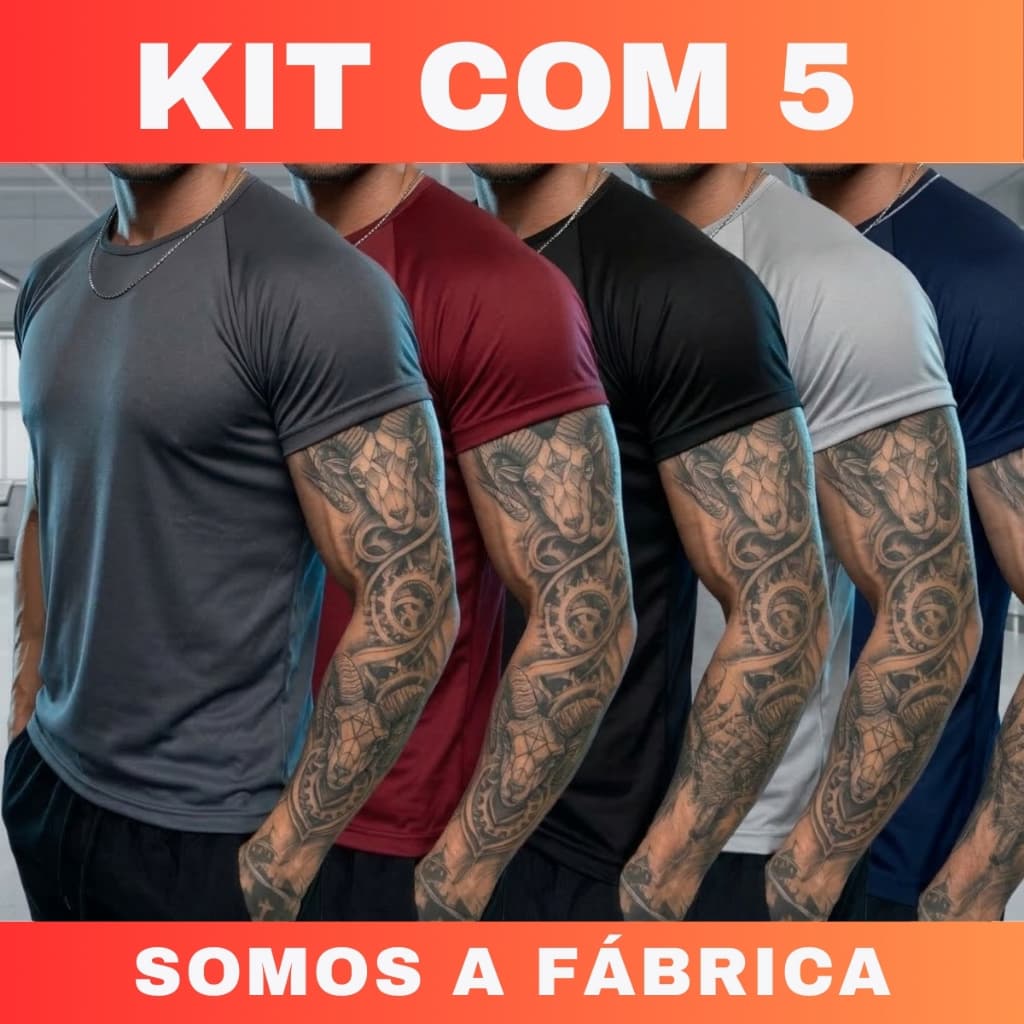 Kit 5 Camisetas DryFit Masculina Lisa Academia Corrida Casual Esportes Confortável