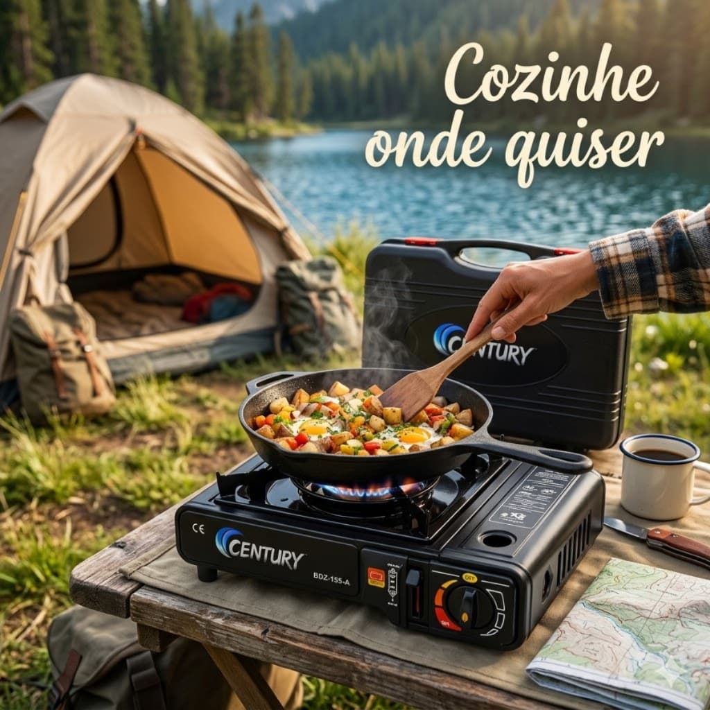 Fogareiro Portatil Maleta Cozinha Camping Acendedor Automatico Gas Compacto Leve Seguro