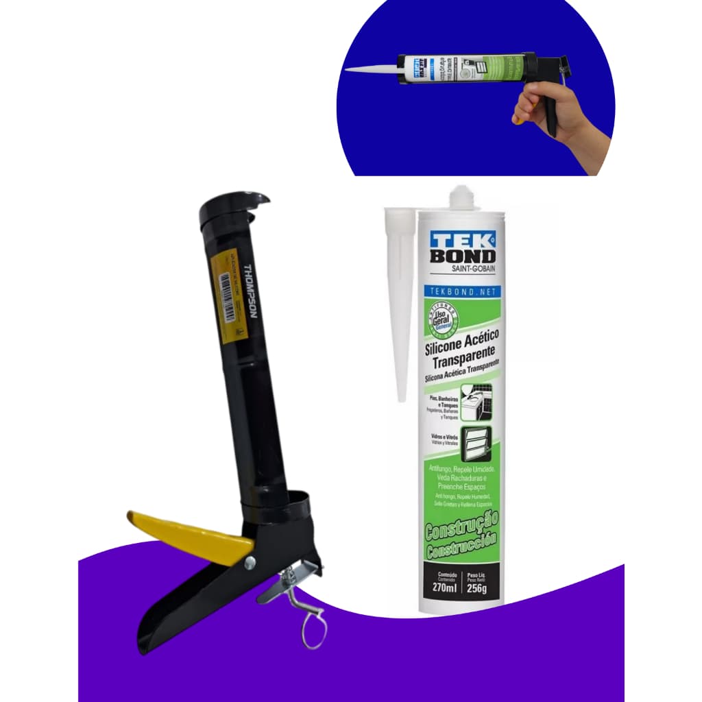 Kit Pistola Aplicadora Profissional + Silicone Transparente