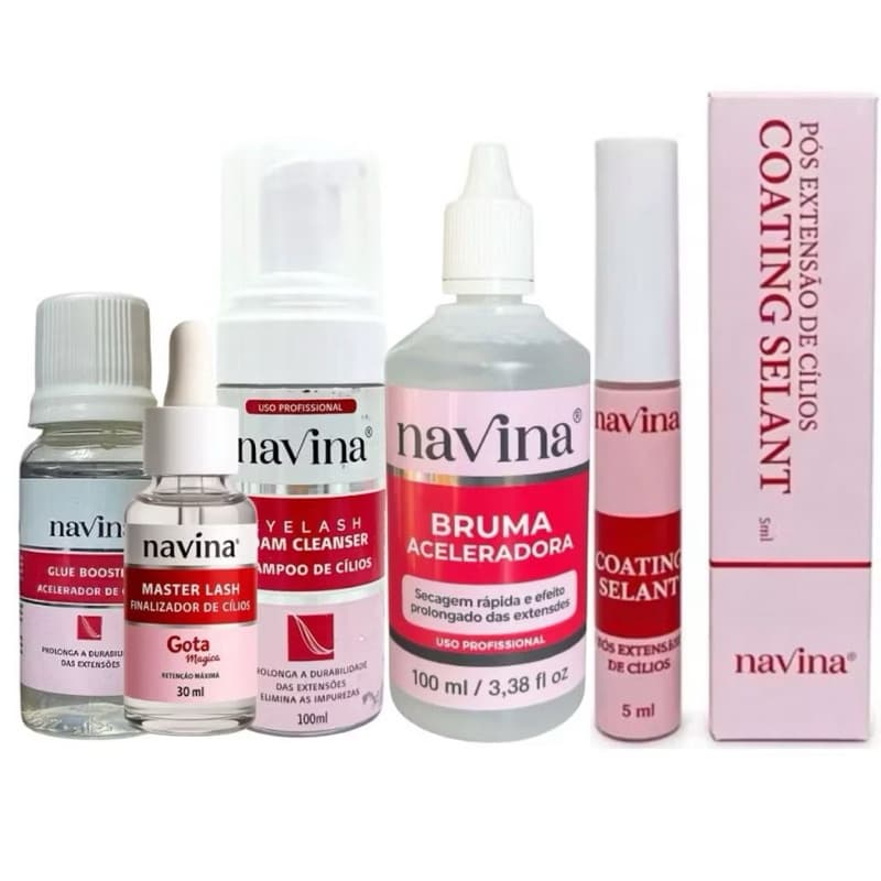 Kit Retenção Navina Bruma Acelerador Espuma Limpeza Finalizador Cilios