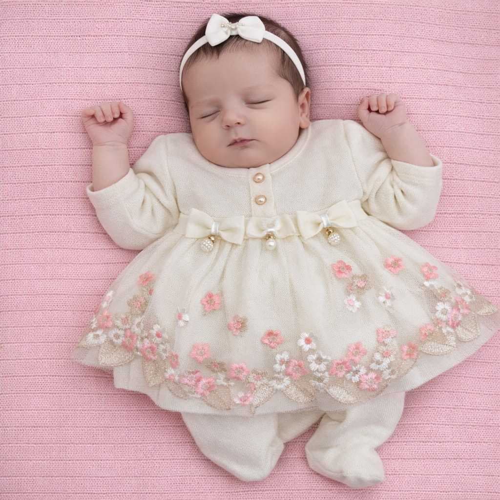 Kit Saída De Maternidade Renda Luxo Trico  Para Bebês Menina Completo Vestido Calça Manta
