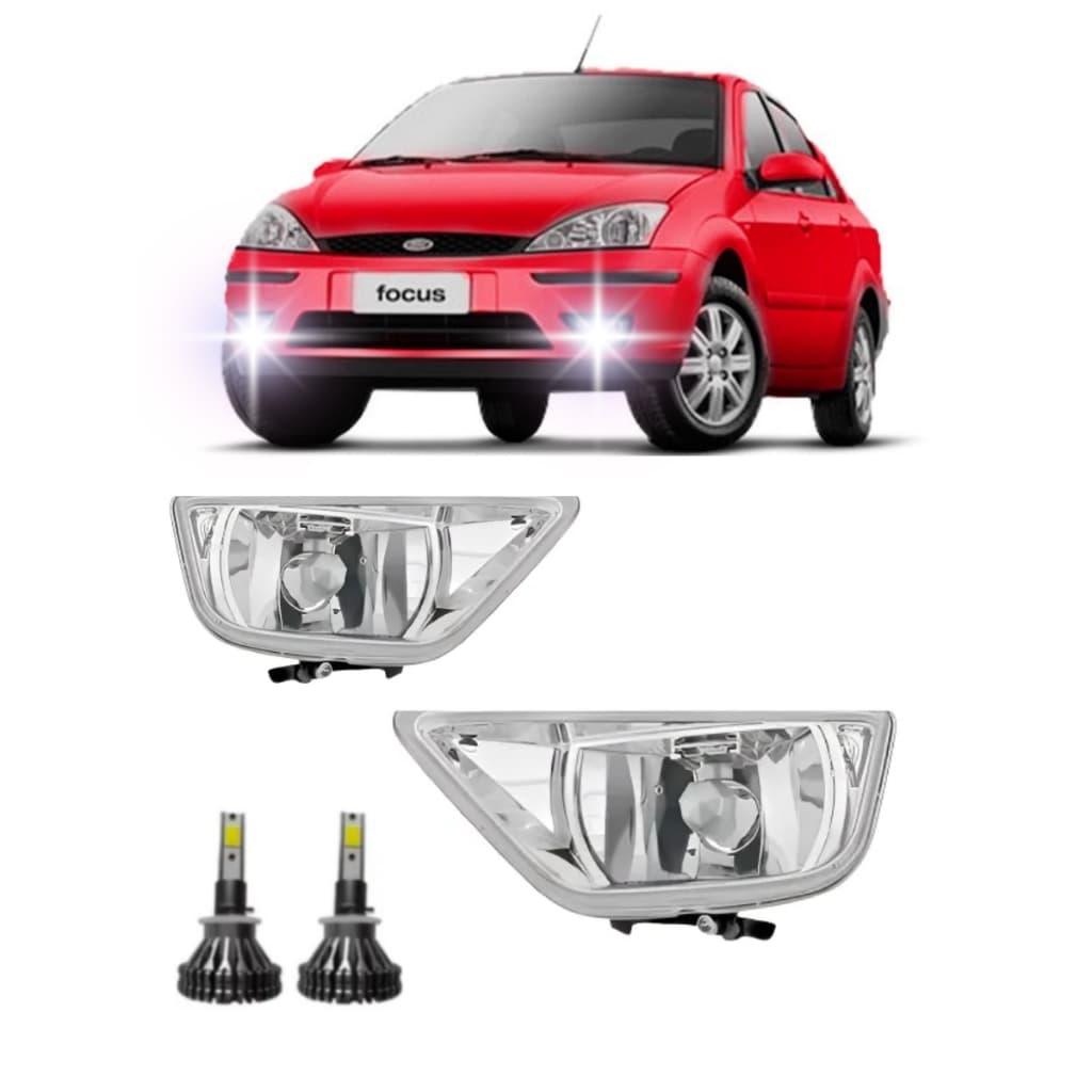 PAR DE FAROL DE MILHA AUXILIAR   Focus Hatch 2004 2005 2006 2007 2008 Com LED LENTE DE VIDRO
