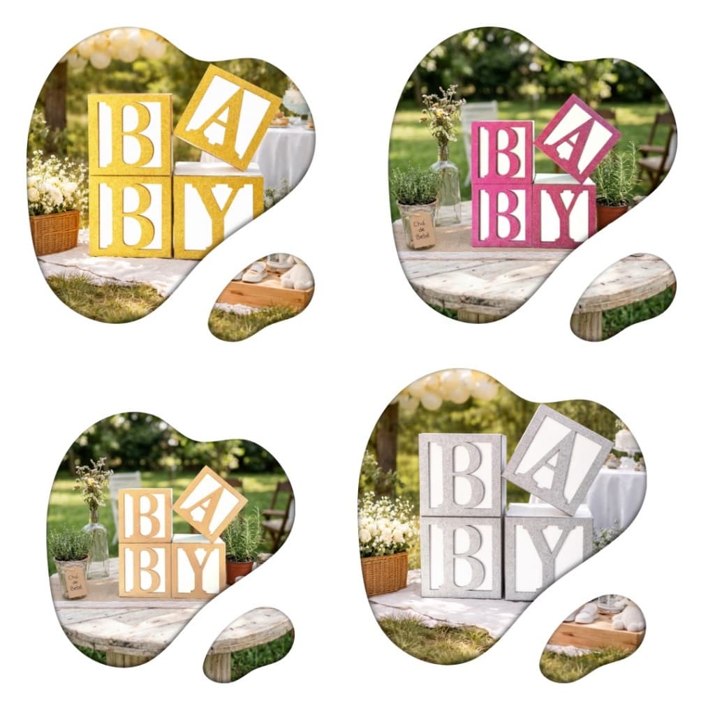 Kit Baby Cubos Mdf 4 Peças Chá Revelação 20cm Colorido Cubo Festas