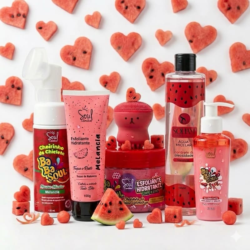 Kit Banho Melancia Premium Completo 6 Itens Spa em Casa Esfoliante Mousse Creme Oferta
