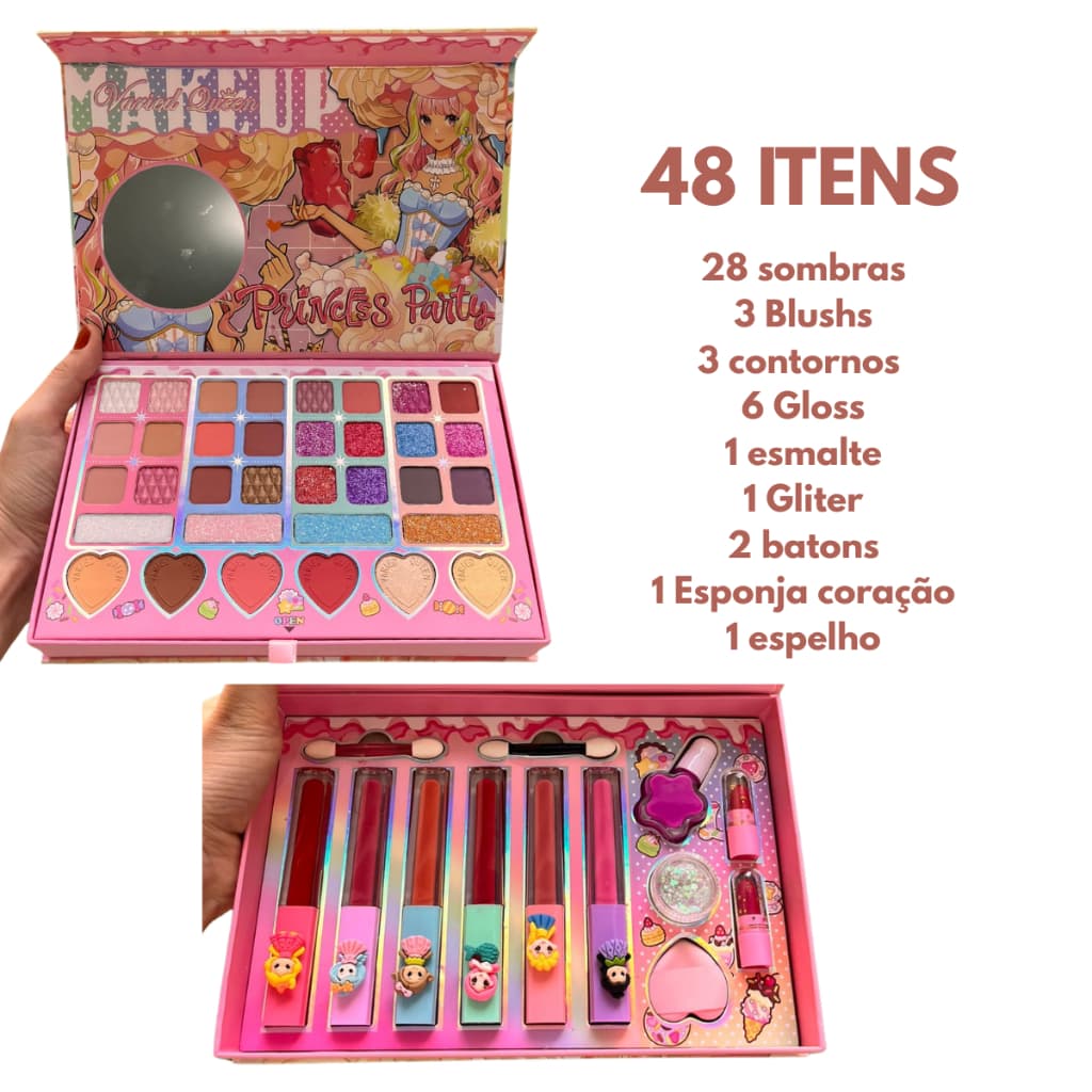 Kit Maquiagem Infantil Estojo Maleta 48 peças Princesa Patricia Princesa Laura Menina
